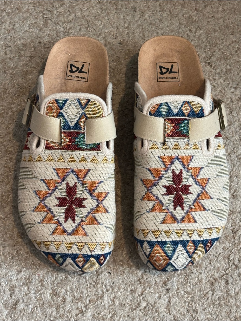 Dirty Laundry Cream Patterned Aztec Mules with Multi-Color Accents - Size 8.5